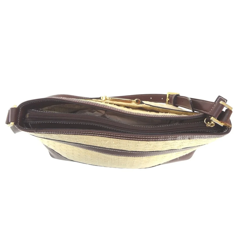 Vintage Etienne Aigner Shoulder Bag Medium Brown Beige Good Woven Leather Straw